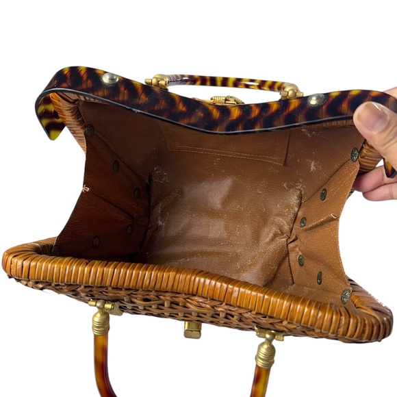 Vintage 80s Elegant Brown Woven Handbag - Picture 10 of 10